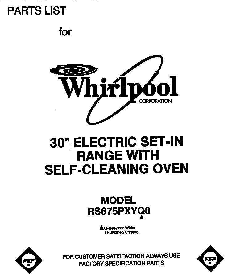 Whirlpool RS675PXYH0 front cover diagram