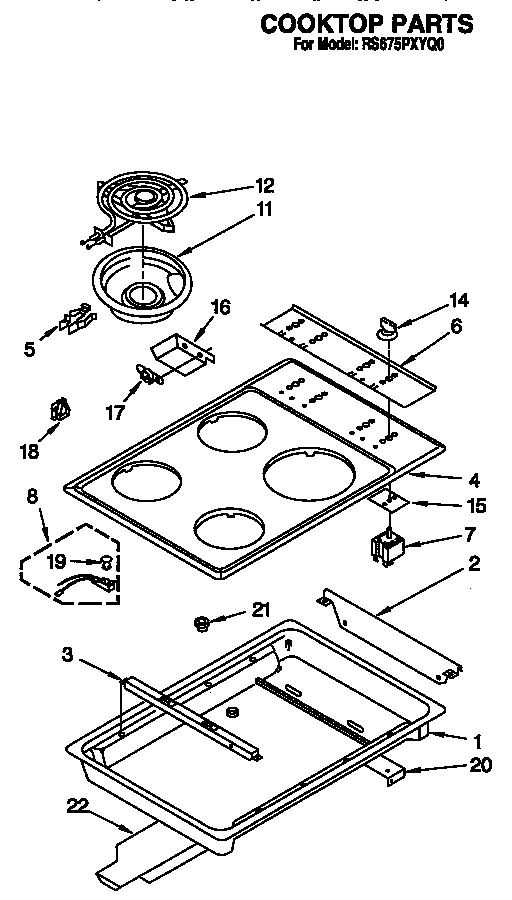 Whirlpool RS675PXYH0 cooktop diagram