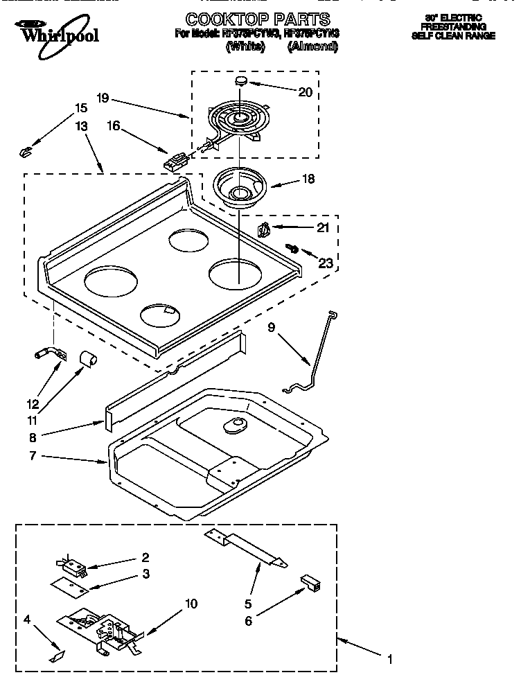 Whirlpool RF375PCYN3 cooktop diagram