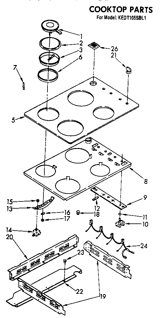 KitchenAid KEDT105SBL1 cooktop diagram