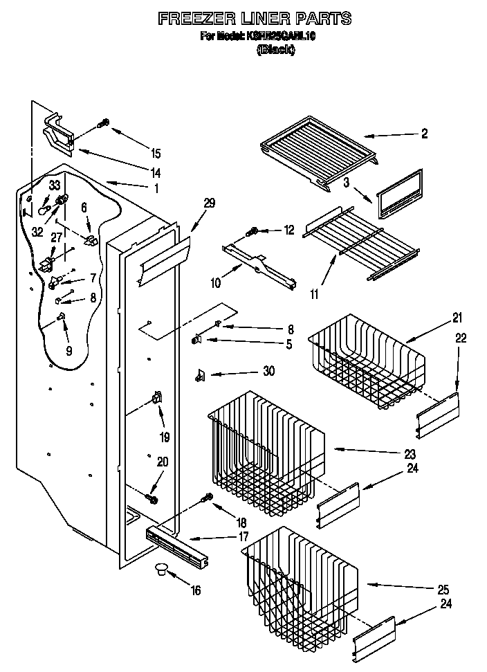 KitchenAid KSRB25QABL10 freezer liner diagram