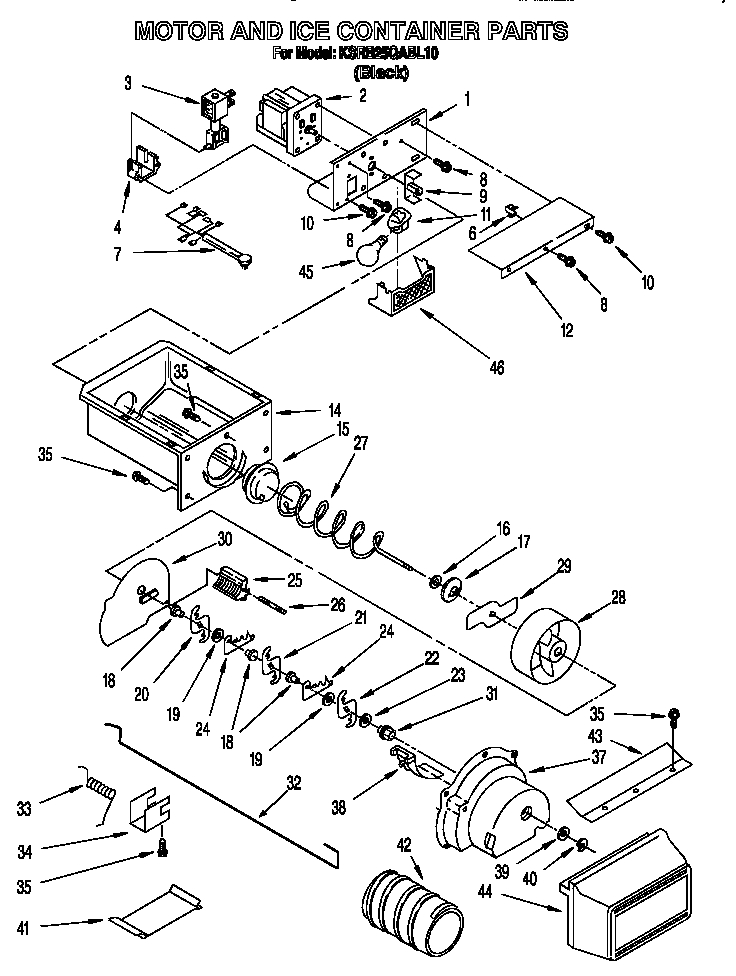 KitchenAid KSRB25QABL10 motor and ice container diagram
