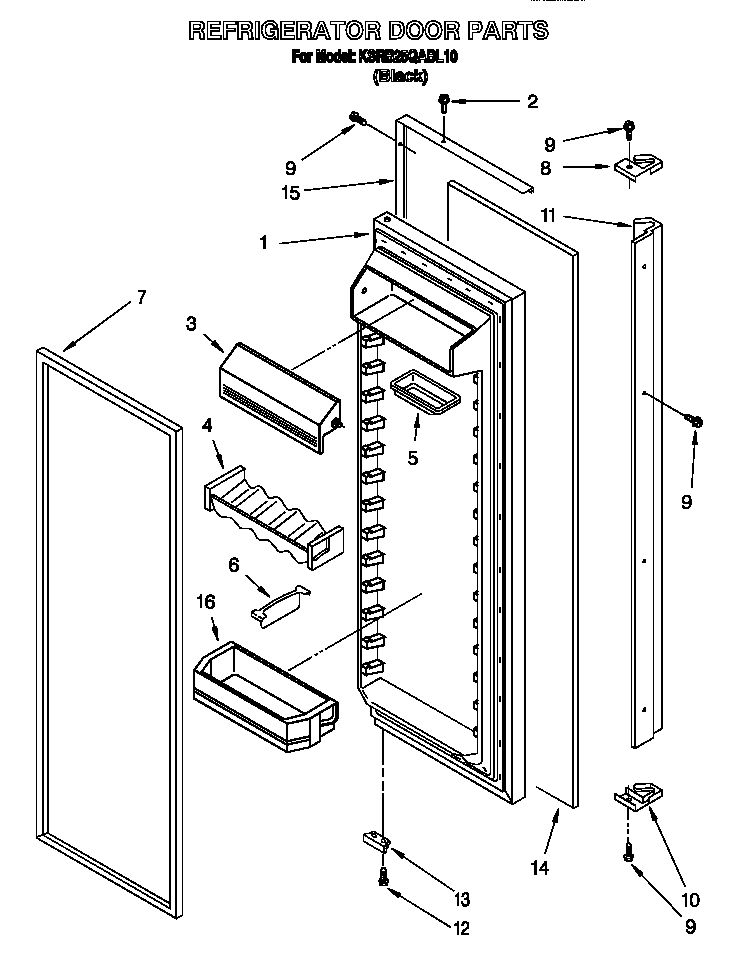 KitchenAid KSRB25QABL10 refrigerator door diagram
