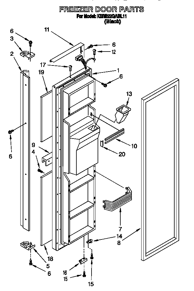 KitchenAid KSRB25QABL10 freezer door diagram