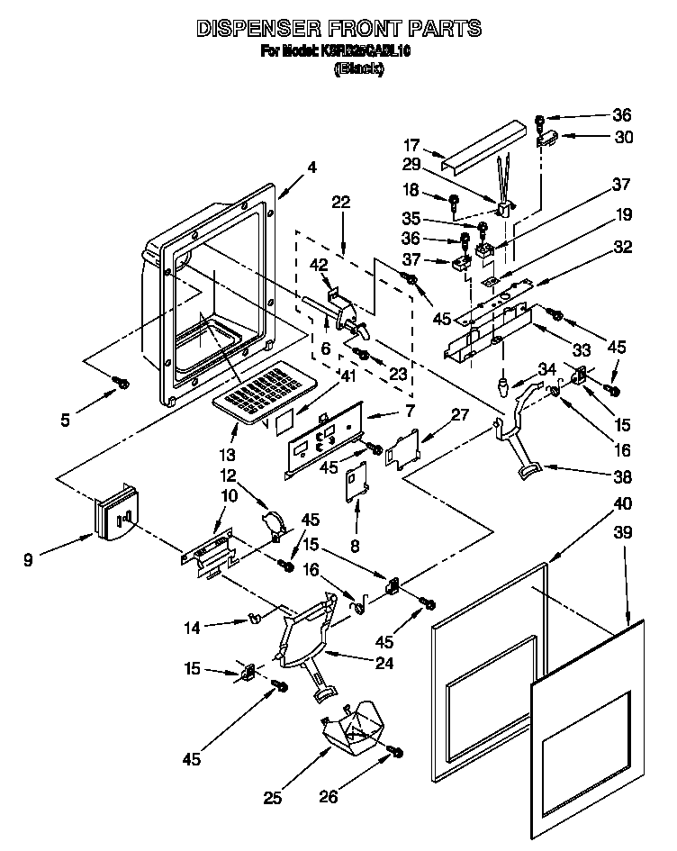 KitchenAid KSRB25QABL10 dispenser front diagram