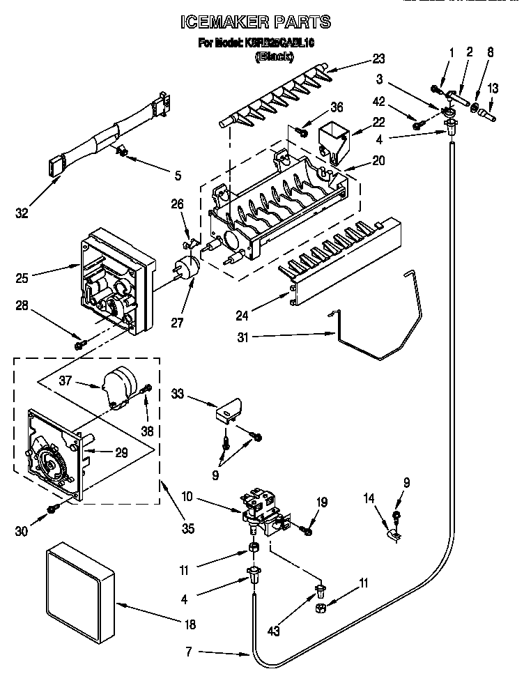 KitchenAid KSRB25QABL10 icemaker diagram