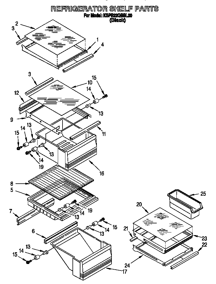 KitchenAid KSPB22QBBL00 refrigerator shelf diagram