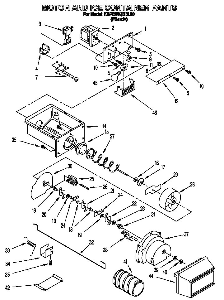 KitchenAid KSPB22QBBL00 motor and ice container diagram