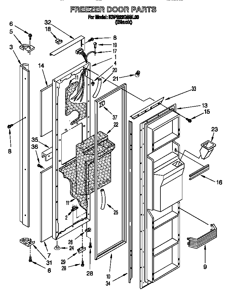 KitchenAid KSPB22QBBL00 freezer door diagram