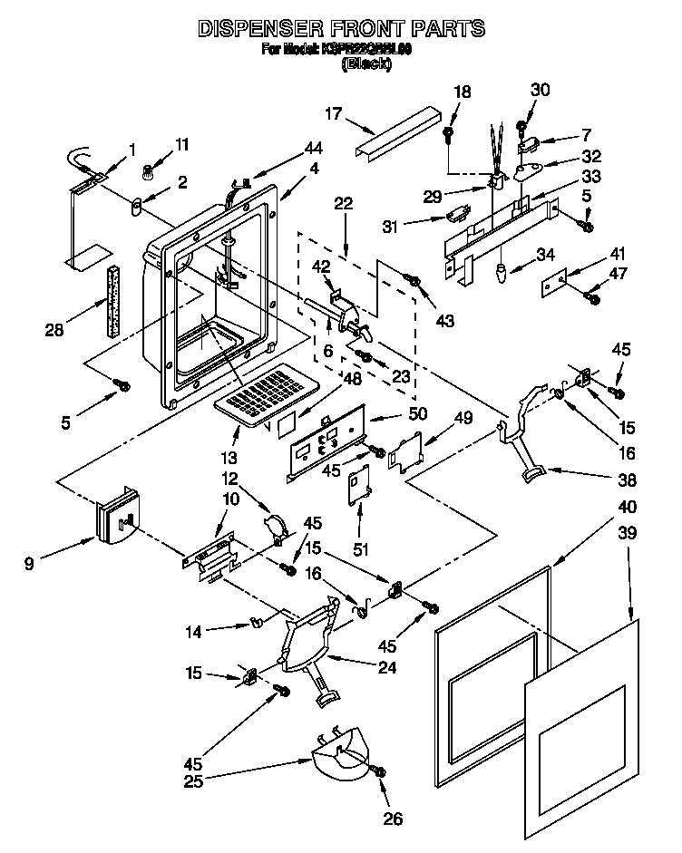 KitchenAid KSPB22QBBL00 dispenser front diagram