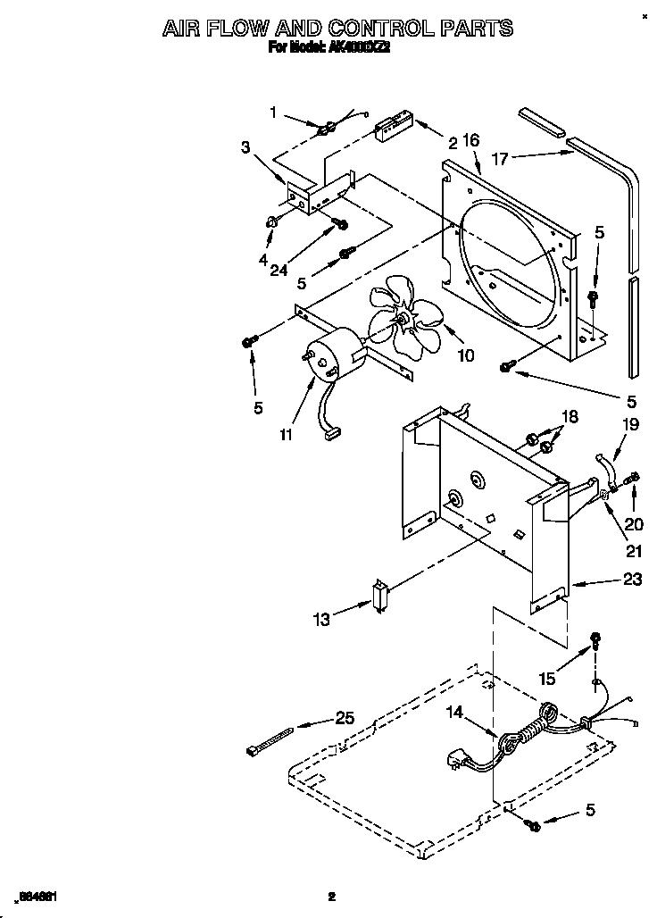 Whirlpool AK4000XZ2 air flow and control parts diagram
