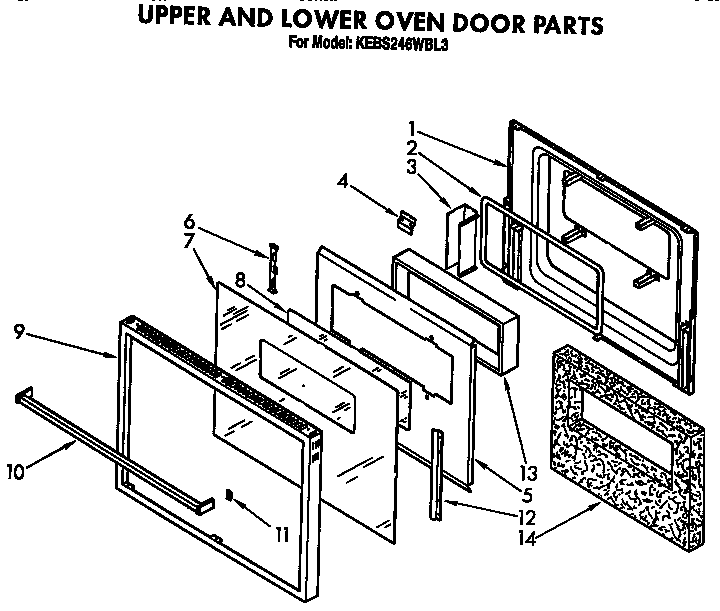 KitchenAid KEBS246WBL3 upper and lower oven door diagram