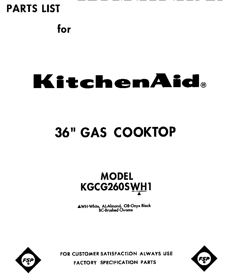KitchenAid KGCG260SBC1 front cover diagram