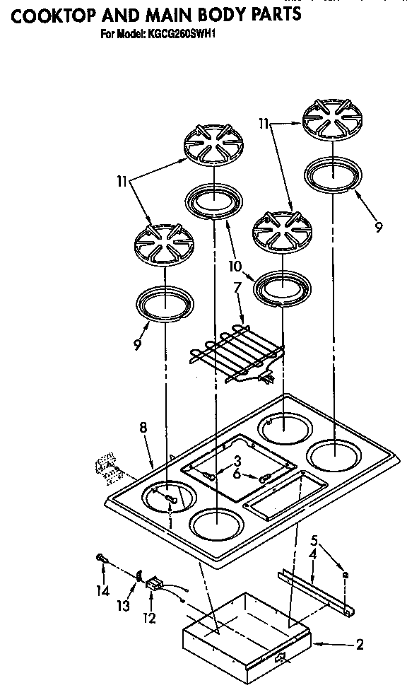 KitchenAid KGCG260SBC1 cooktop and main body diagram