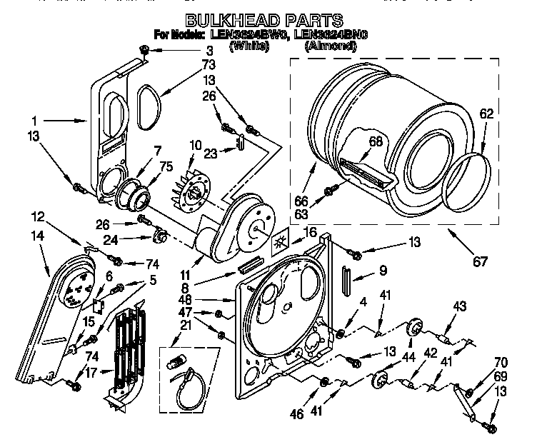Whirlpool LEN3624BW0 bulkhead diagram