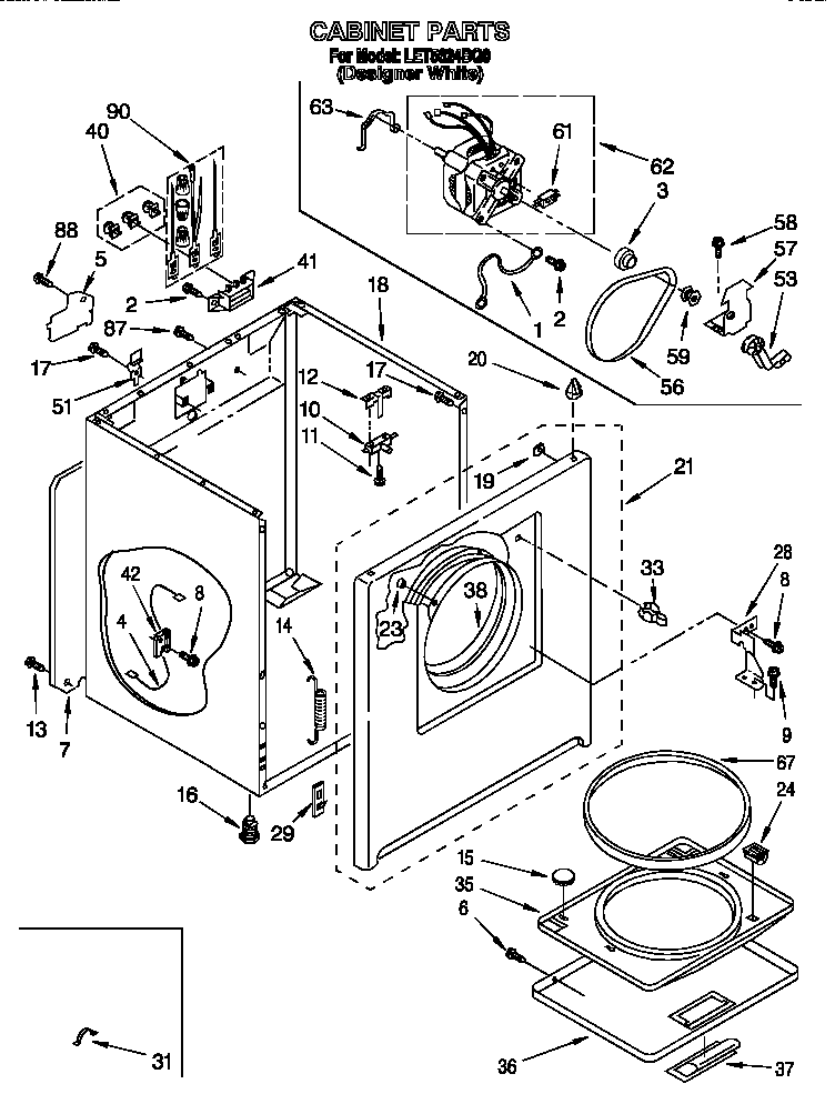 Whirlpool LET5624BQ0 cabinet diagram