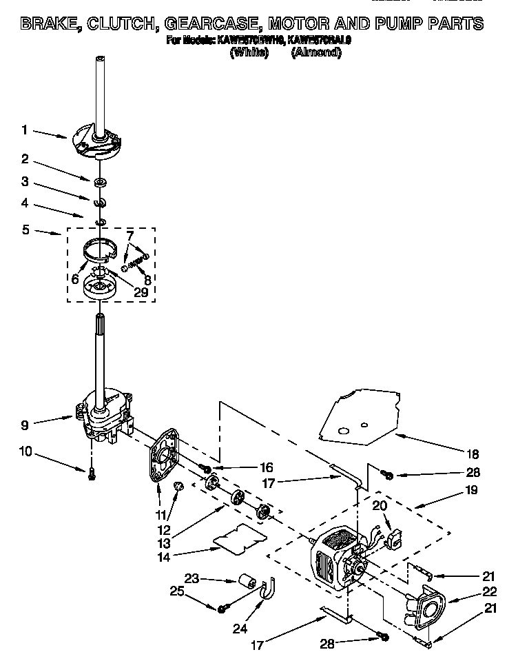 KitchenAid KAWE670BAL0 brake, clutch, gearcase, motor and pump diagram