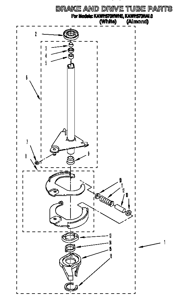 KitchenAid KAWE670BAL0 brake and drive tube diagram