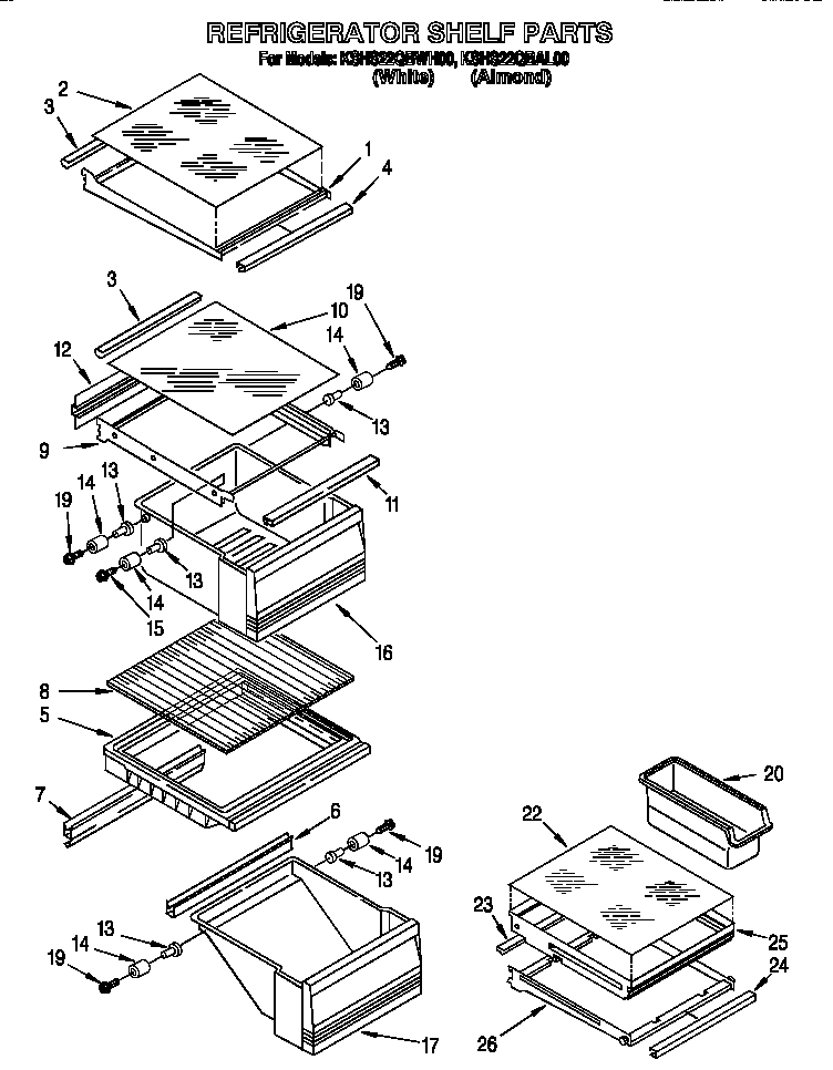 KitchenAid KSHS22QBWH00 refrigerator shelf diagram