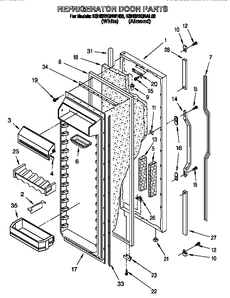 KitchenAid KSHS22QBWH00 refrigerator door diagram