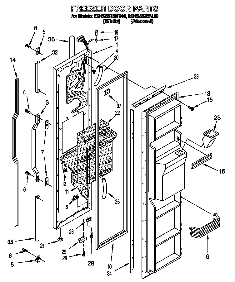 KitchenAid KSHS22QBWH00 freezer door diagram