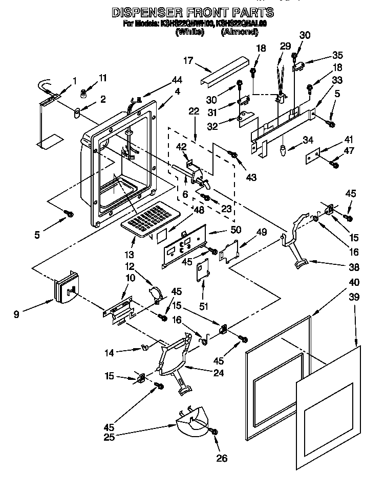 KitchenAid KSHS22QBWH00 dispenser front diagram