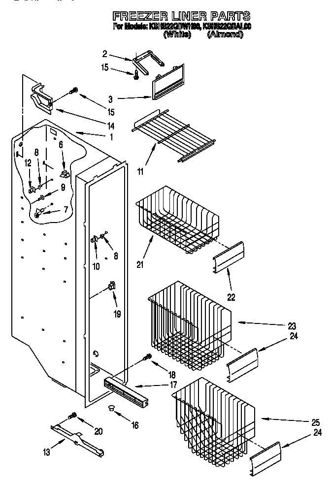 KitchenAid KSHS22QBWH00 freezer liner diagram