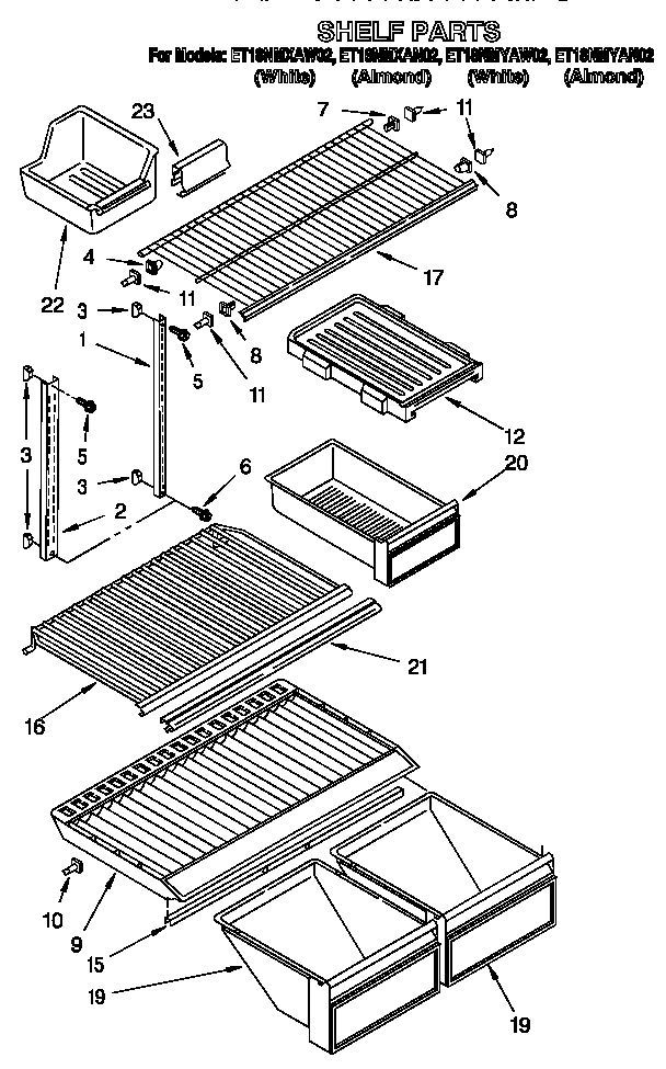 Whirlpool ET18NMXAN02 shelf diagram