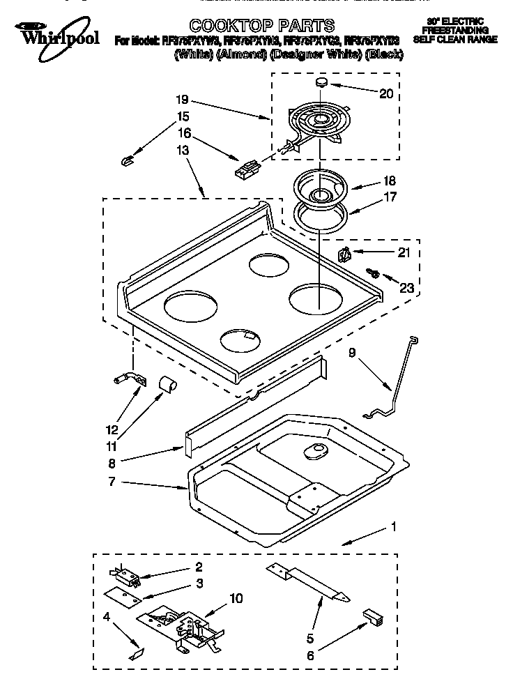 Whirlpool RF375PXYW3 cooktop diagram
