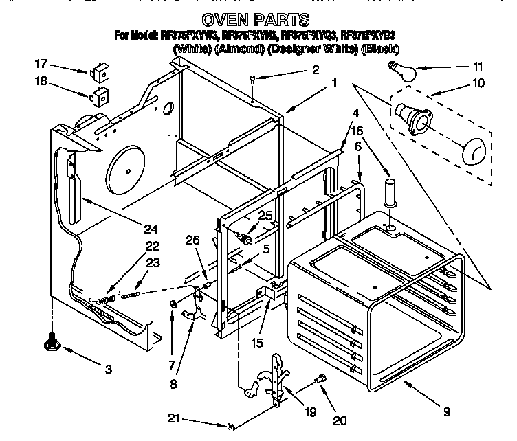 Whirlpool RF375PXYW3 oven diagram