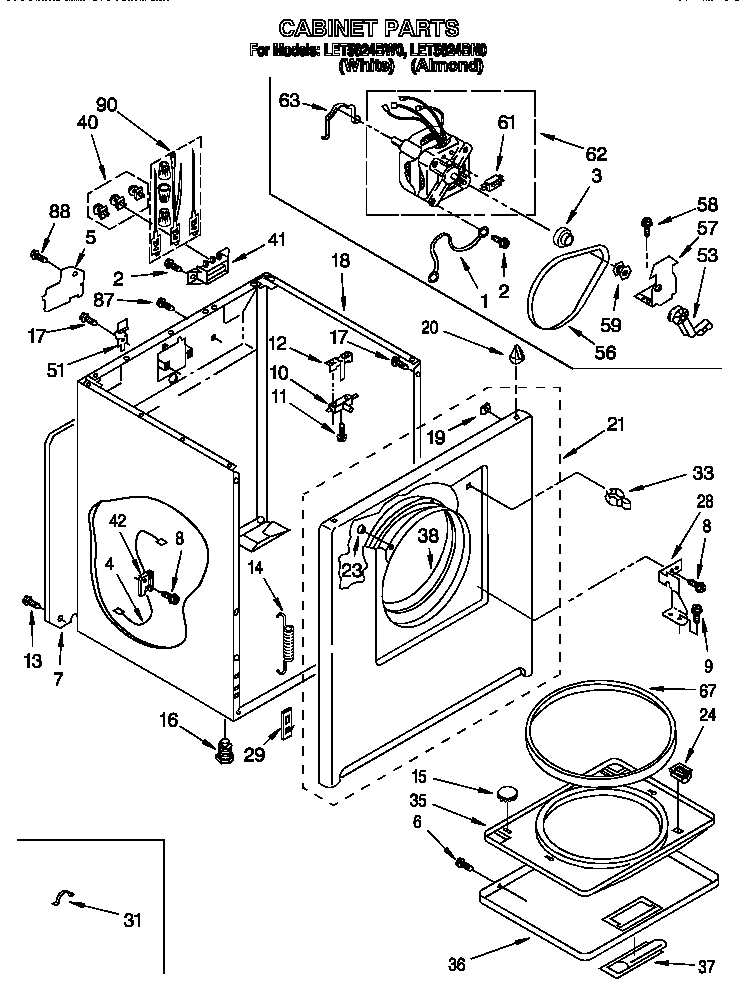 Whirlpool LET5624BW0 cabinet diagram