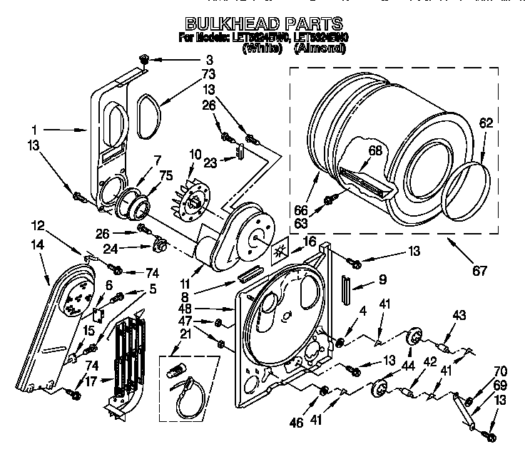 Whirlpool LET5624BW0 bulkhead diagram