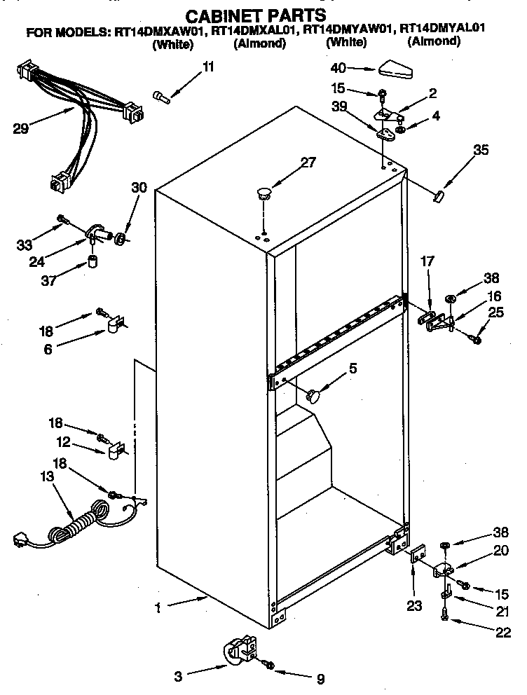Roper RT14DMXAL01 cabinet diagram