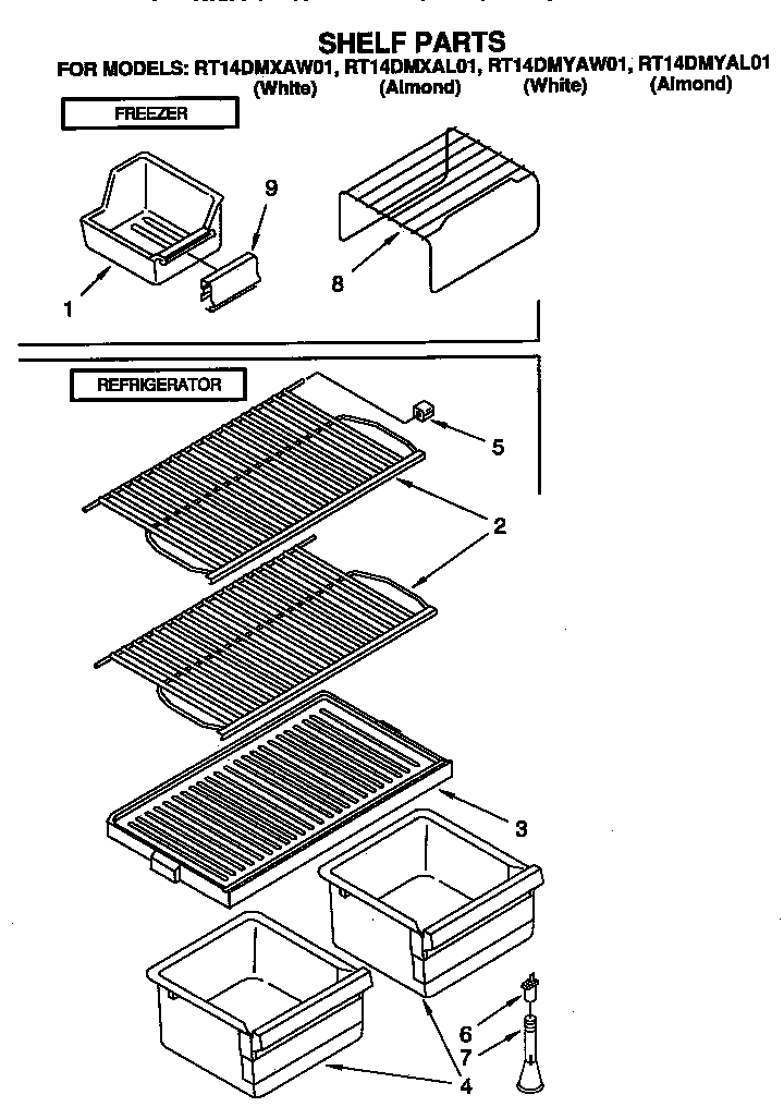 Roper RT14DMXAL01 shelf diagram