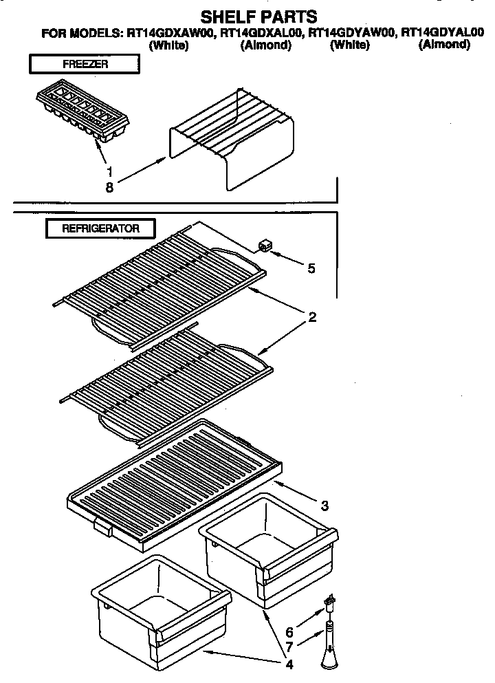 Roper RT14GDYAL00 shelf diagram