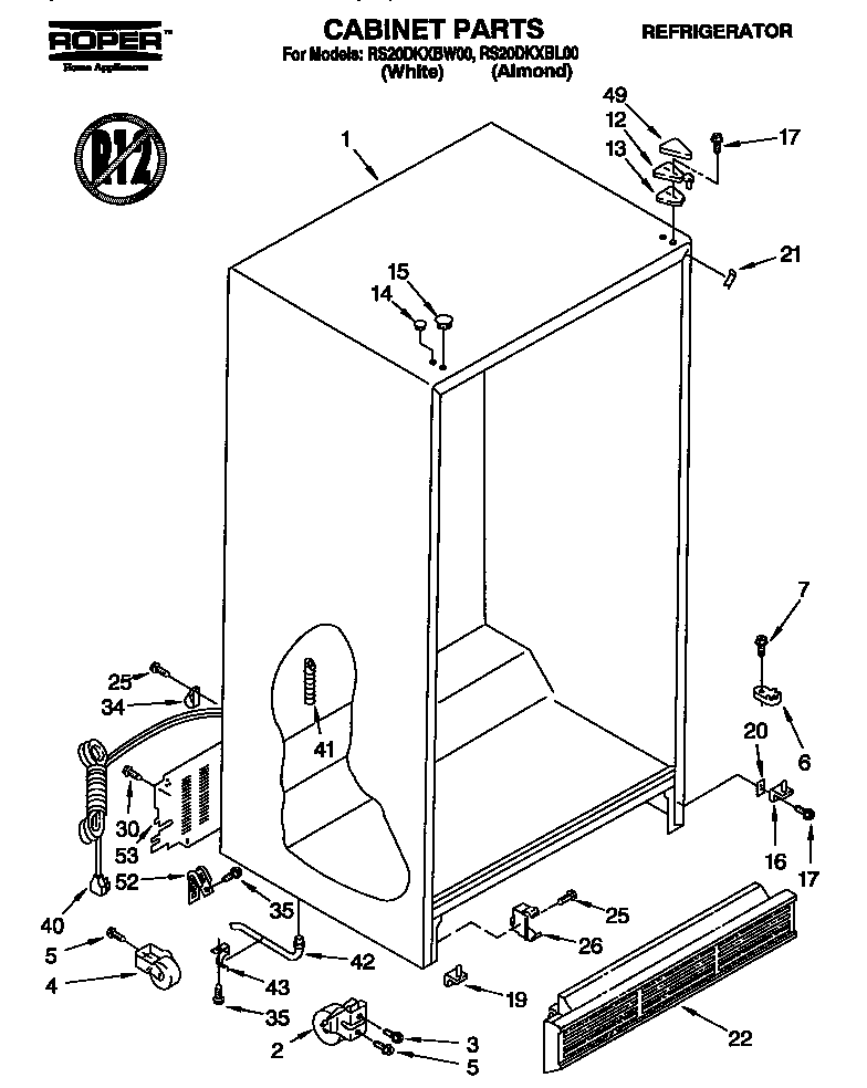 Roper RS20DKXBW00 cabinet diagram
