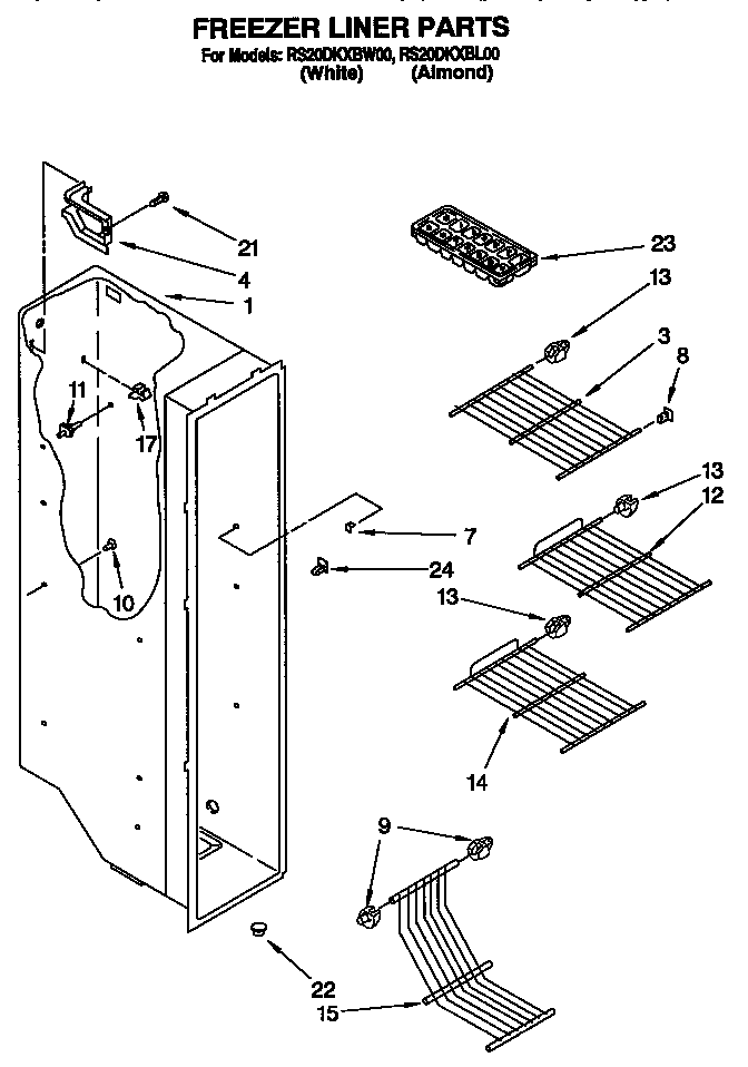 Roper RS20DKXBW00 freezer liner diagram