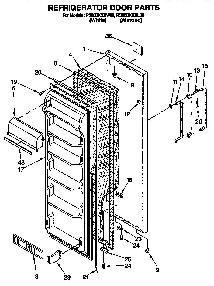 Roper RS20DKXBW00 refrigerator door diagram