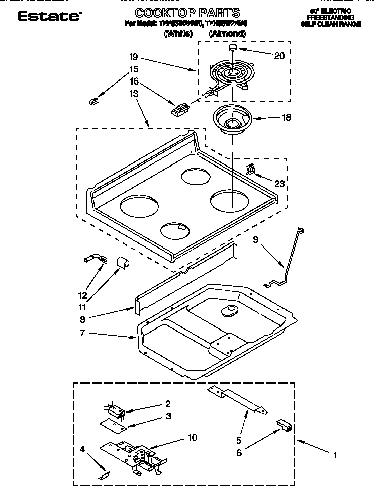 Whirlpool TER56W2BN0 cooktop diagram