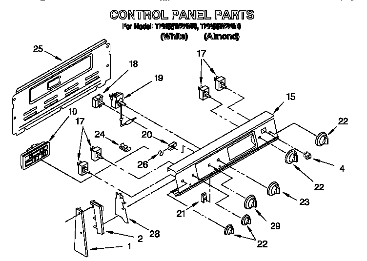 Whirlpool TER56W2BN0 control panel diagram