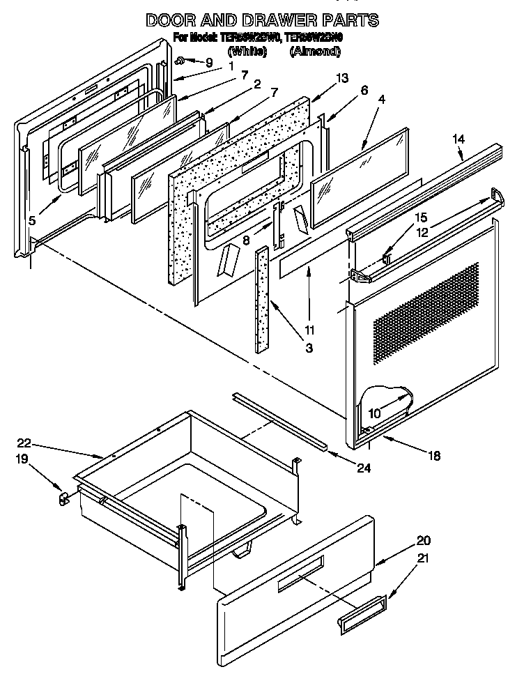 Whirlpool TER56W2BN0 door and drawer diagram