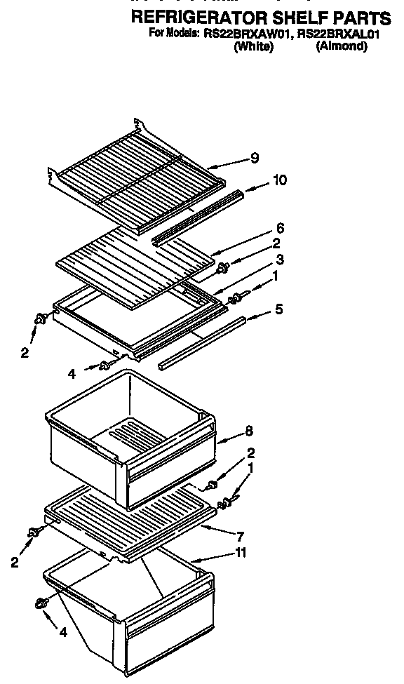 Roper RS22BRXAL01 refrigerator shelf diagram