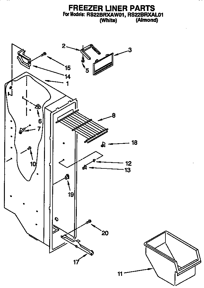 Roper RS22BRXAL01 freezer liner diagram