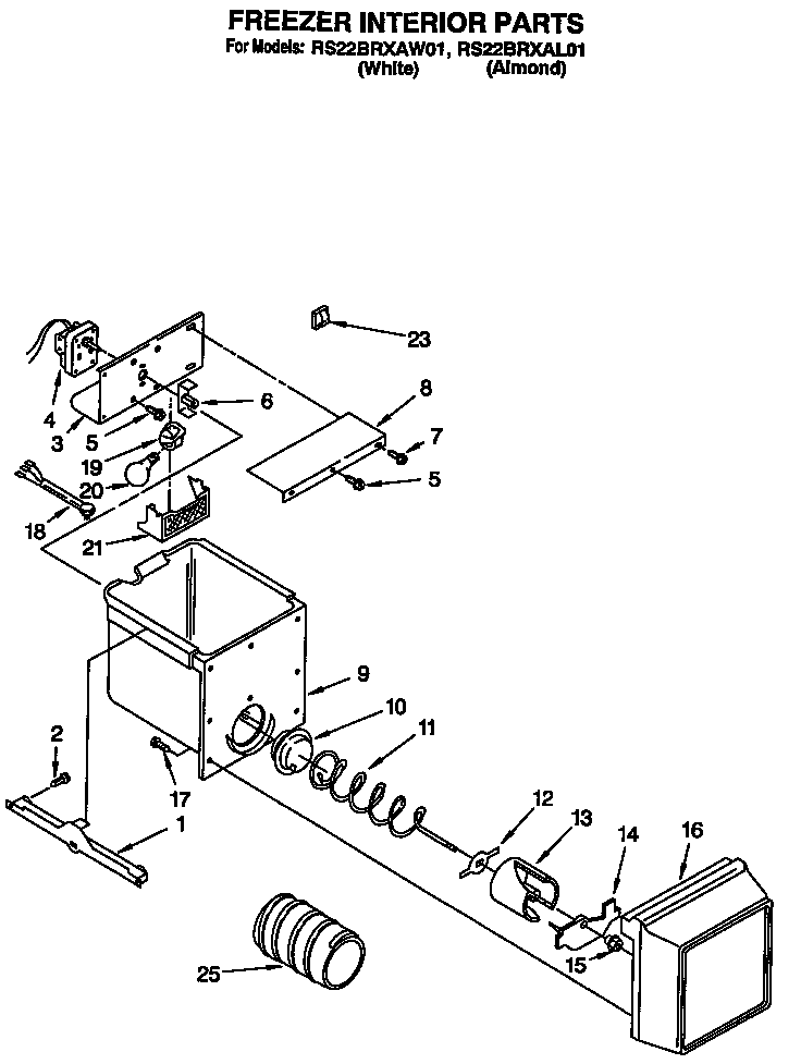 Roper RS22BRXAL01 freezer interior diagram