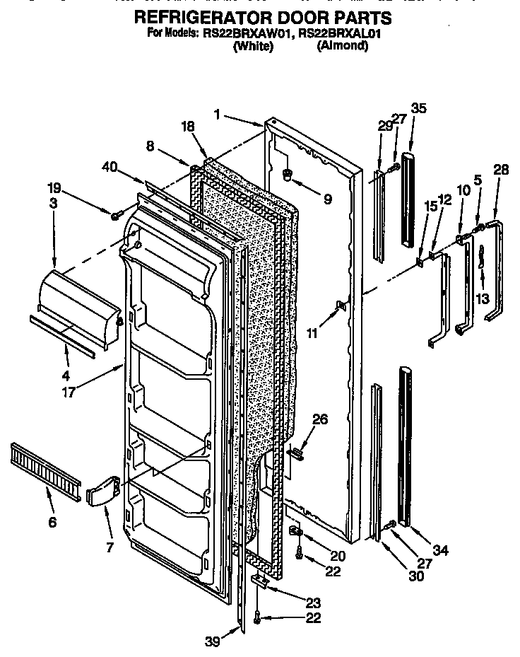Roper RS22BRXAL01 refrigerator door diagram