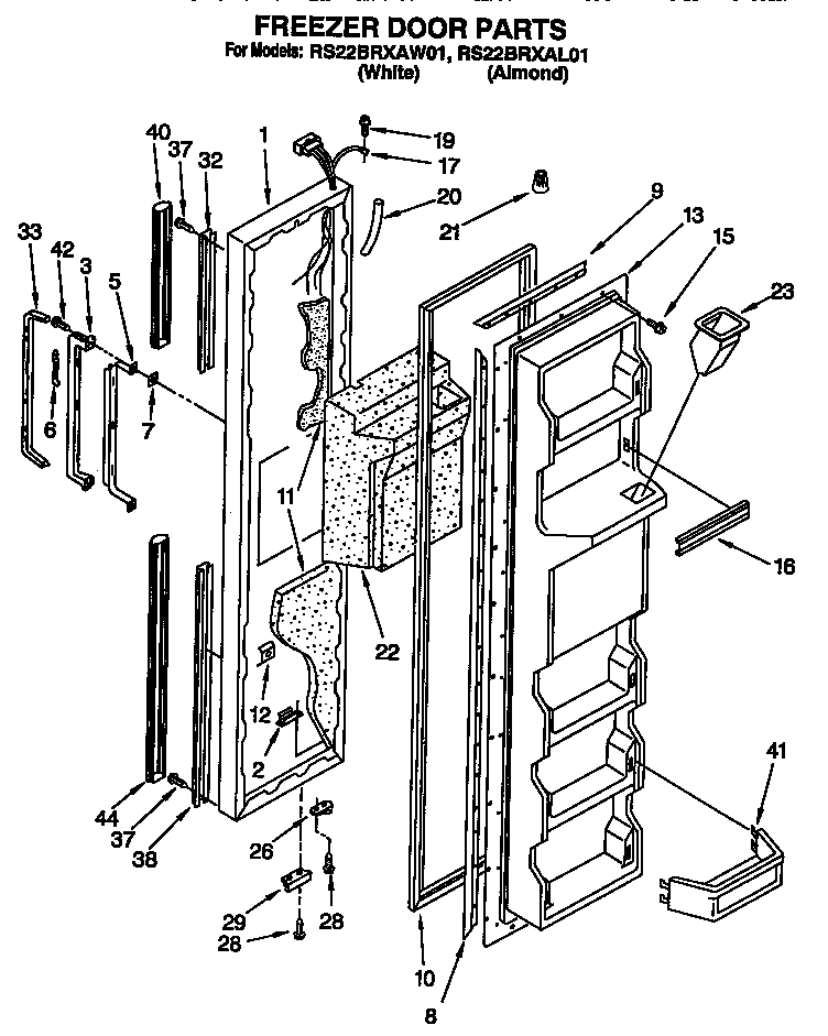 Roper RS22BRXAL01 freezer door diagram