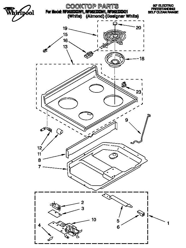 Whirlpool RF362BXBN1 cooktop diagram