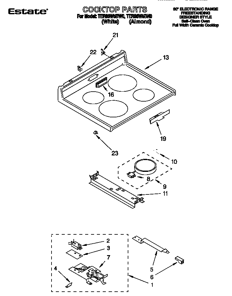 Whirlpool TER86W5BW0 cooktop diagram