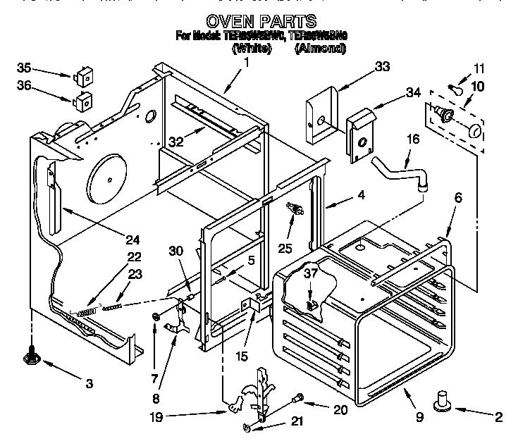 Whirlpool TER86W5BW0 oven diagram