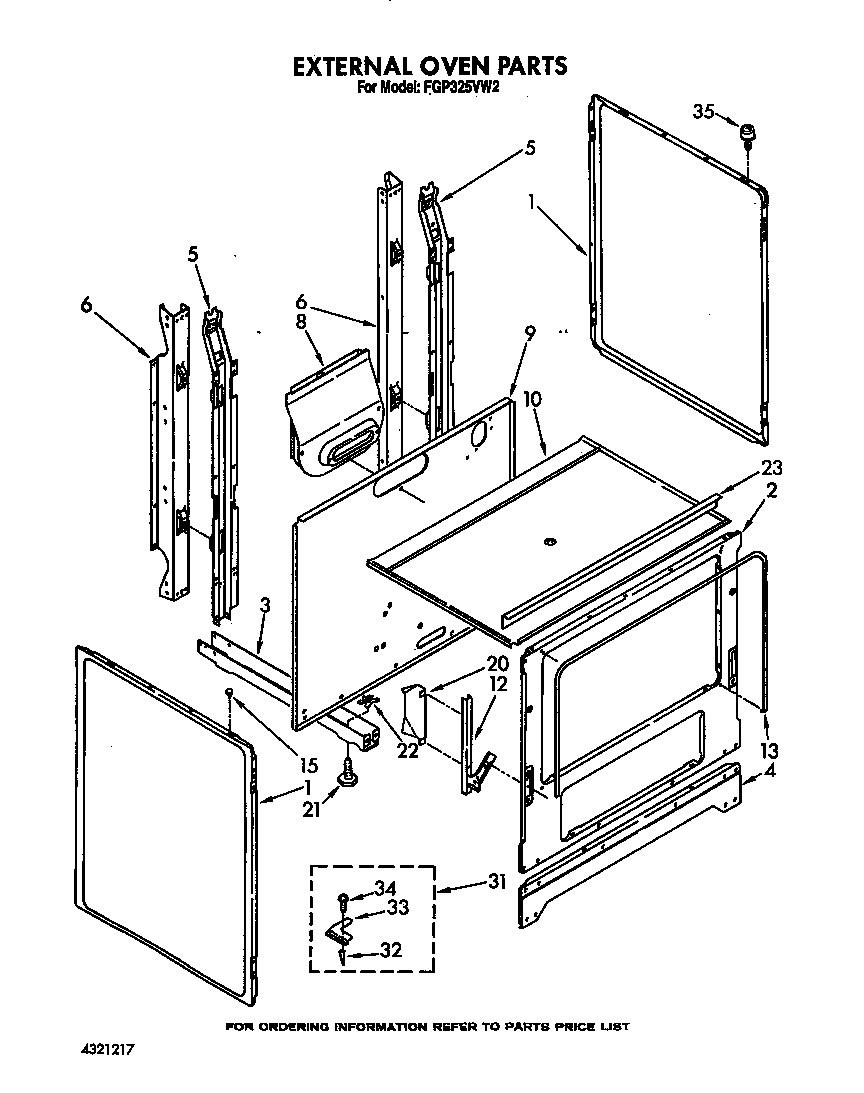Roper FGP325VW2 external oven diagram